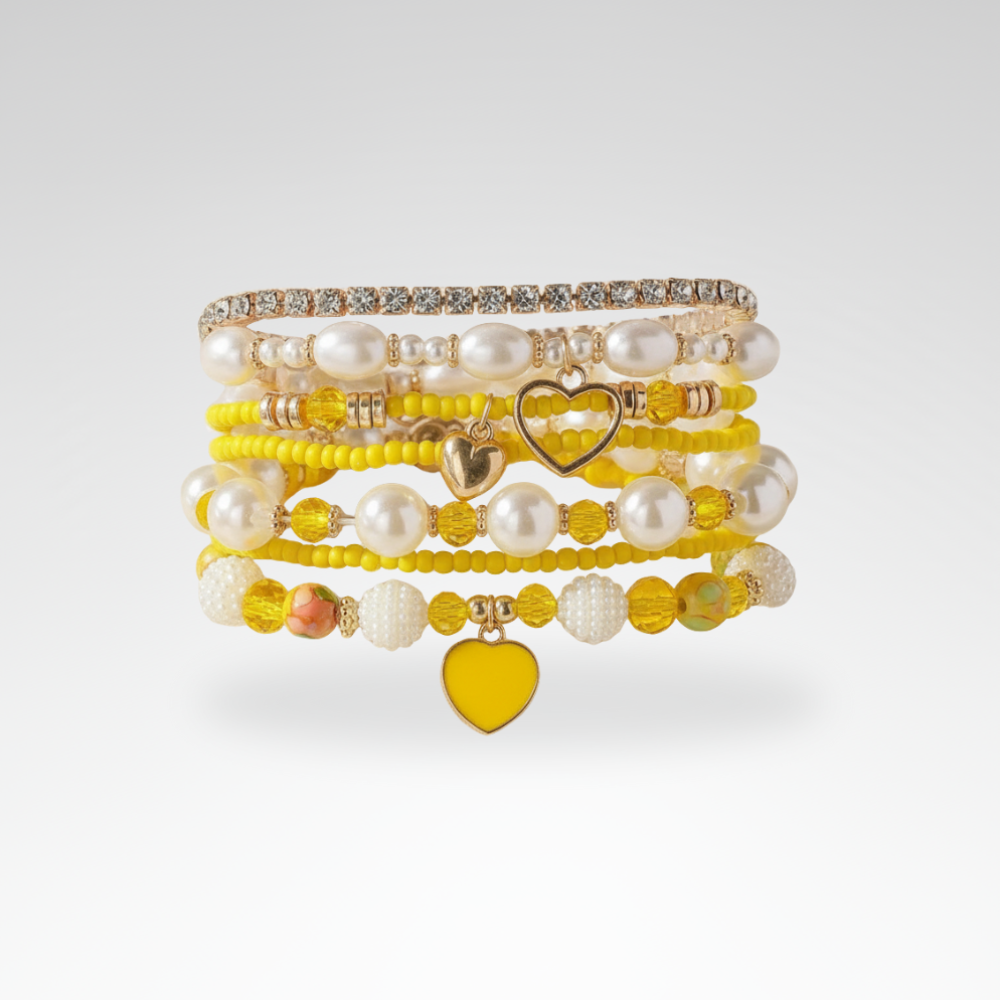 Evelyn – Chic Pearl and Crystal Beaded Bracelet Set