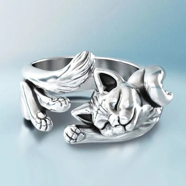 Evelyn – Silver Vintage Cat Ring for Pet Lovers