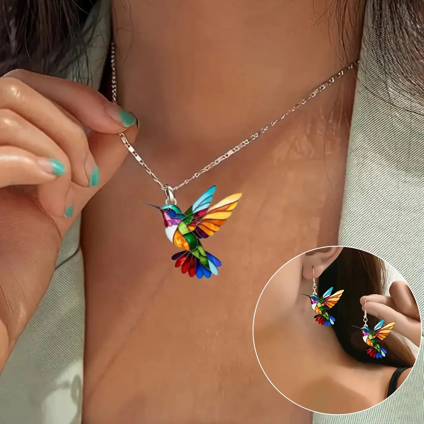 Evelyn – Delicate Hummingbird Necklace & Earrings Set
